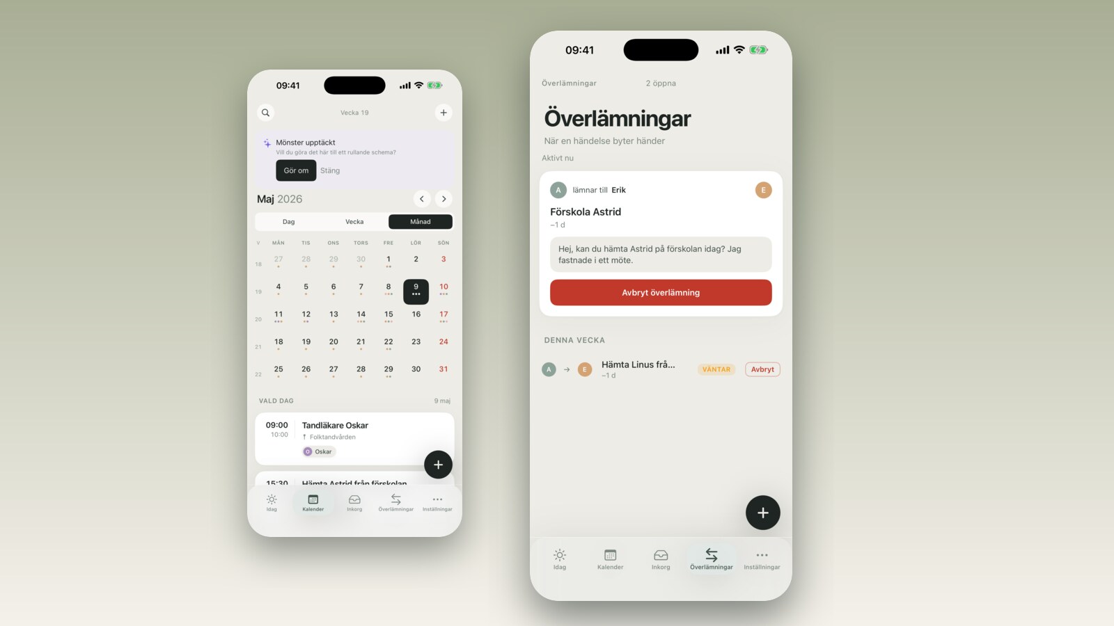 Skærmbillede af iOS-låseskærm med en FamilyBoard-overleveringsnotifikation